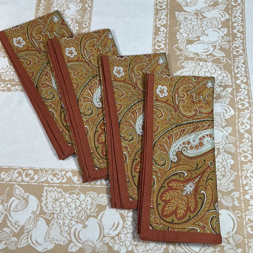 Williams-Sonoma Cotton Rustic Fall Paisley Napkins Set-4 NWOT 19” x 20”